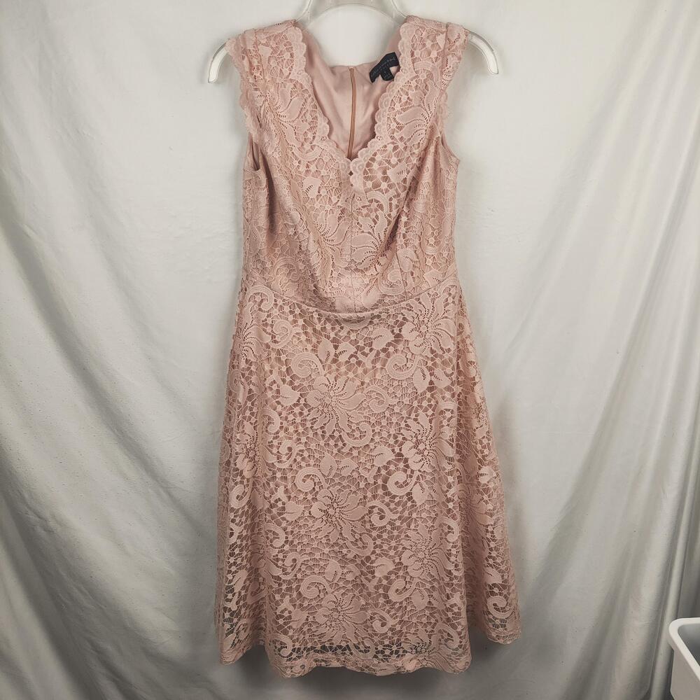 Connected Apparel Dress Womens 6 Pink Lace V Neck Fit & Flare Party Cocktail
